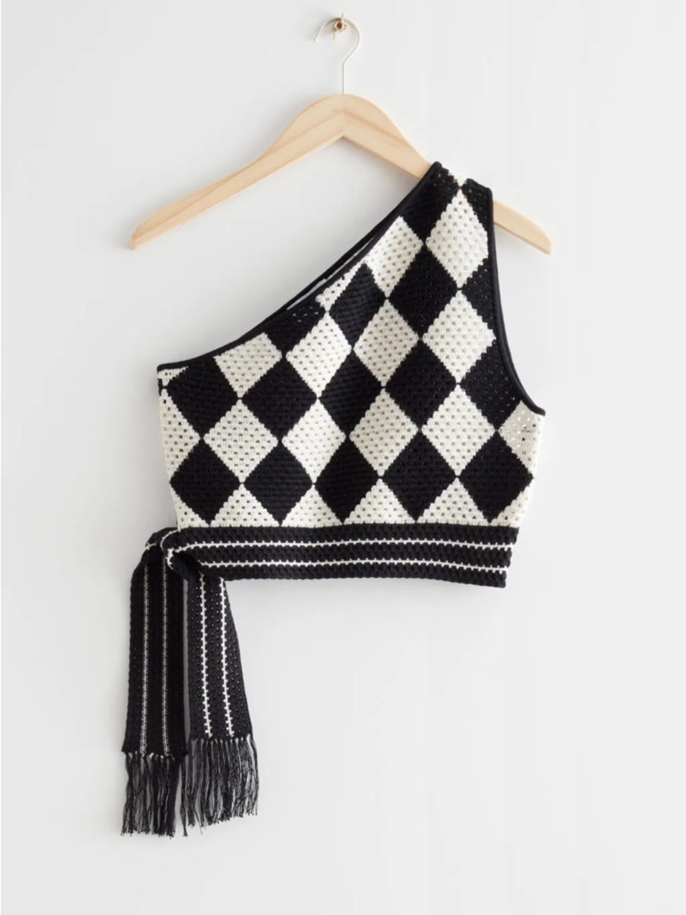 & Other Stories Black and White Crochet Diamond Top